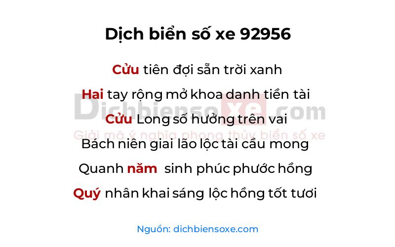 Dịch thơ biển số 92956