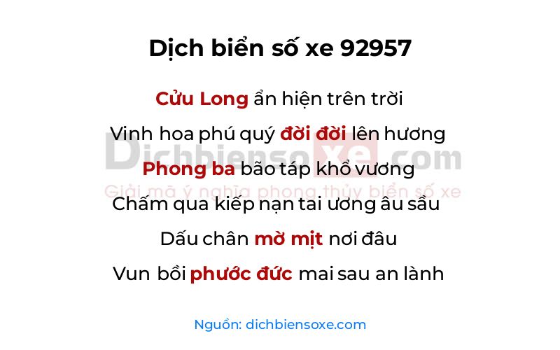 Dịch thơ biển số 92957