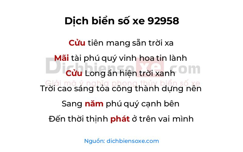 Dịch thơ biển số 92958