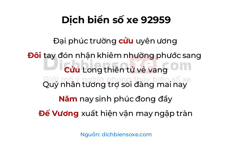 Dịch thơ biển số 92959