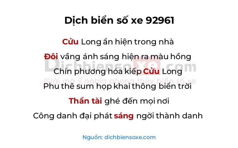 Dịch thơ biển số 92961