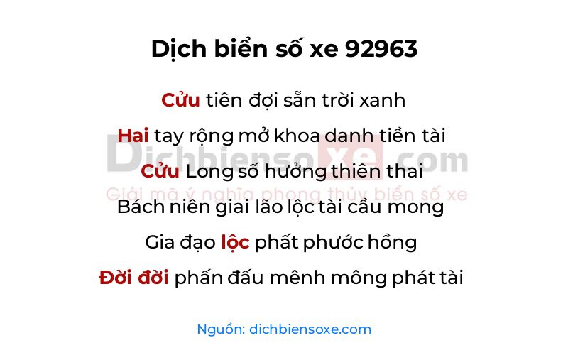 Dịch thơ biển số 92963