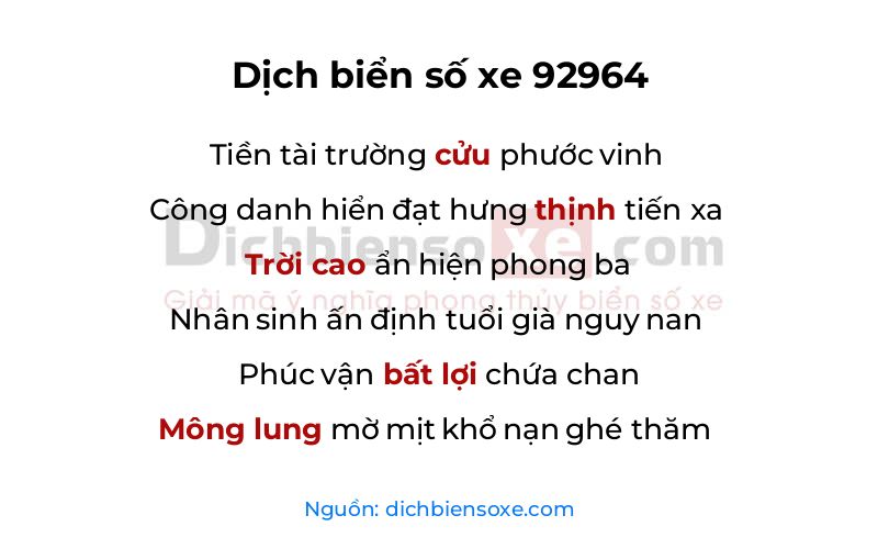 Dịch thơ biển số 92964