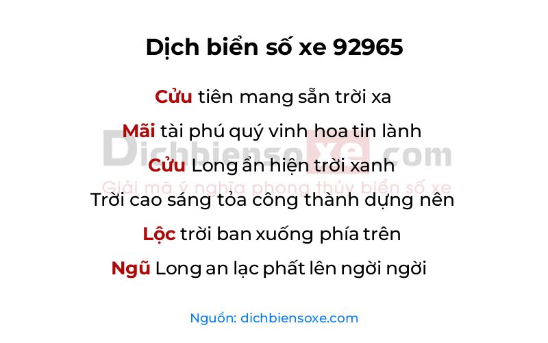 Dịch thơ biển số 92965