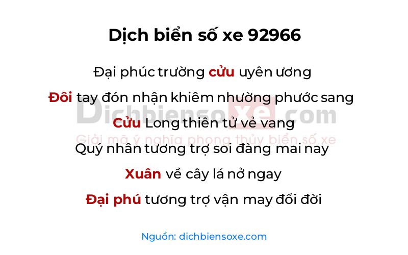 Dịch thơ biển số 92966