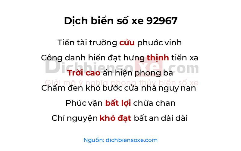 Dịch thơ biển số 92967