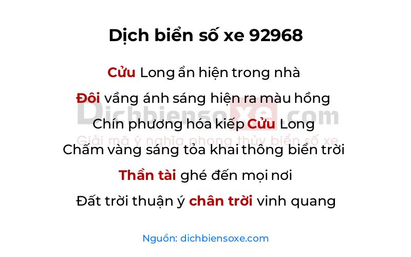 Dịch thơ biển số 92968