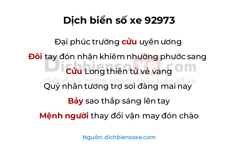 Dịch thơ biển số 92973