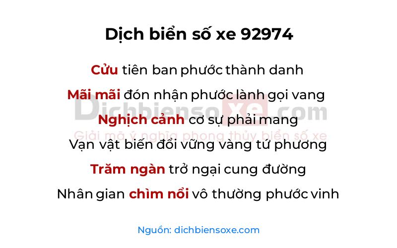 Dịch thơ biển số 92974