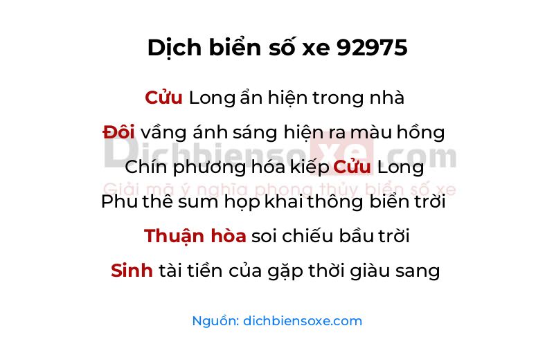 Dịch thơ biển số 92975