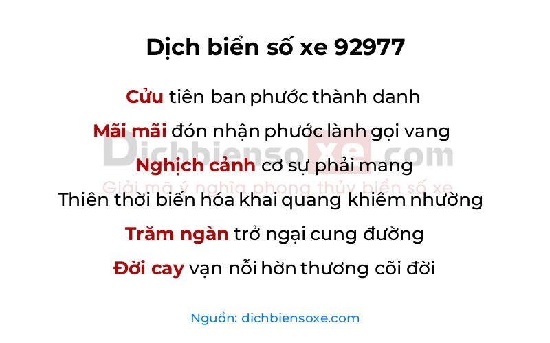 Dịch thơ biển số 92977