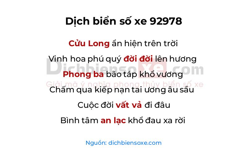 Dịch thơ biển số 92978