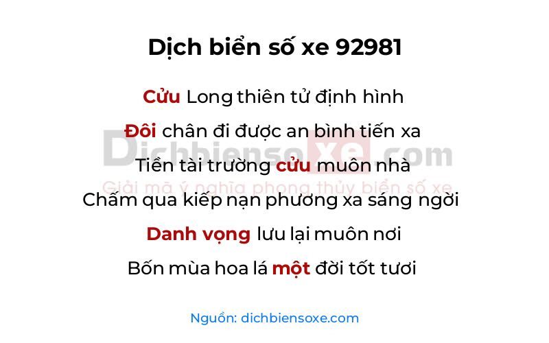 Dịch thơ biển số 92981
