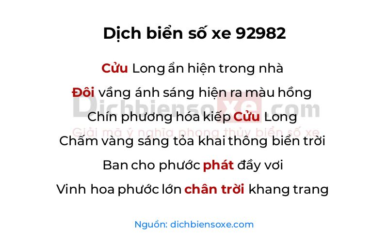 Dịch thơ biển số 92982