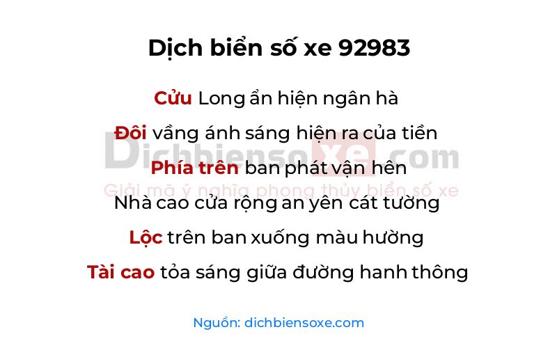 Dịch thơ biển số 92983