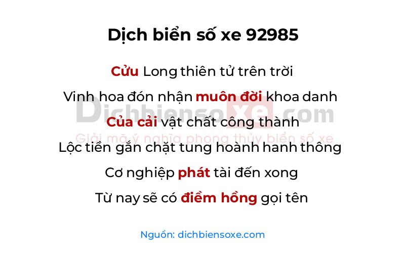 Dịch thơ biển số 92985