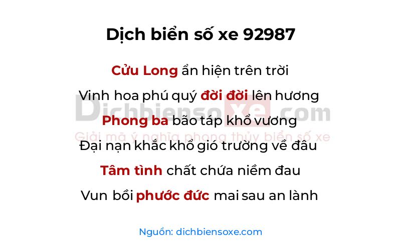 Dịch thơ biển số 92987