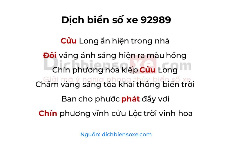 Dịch thơ biển số 92989