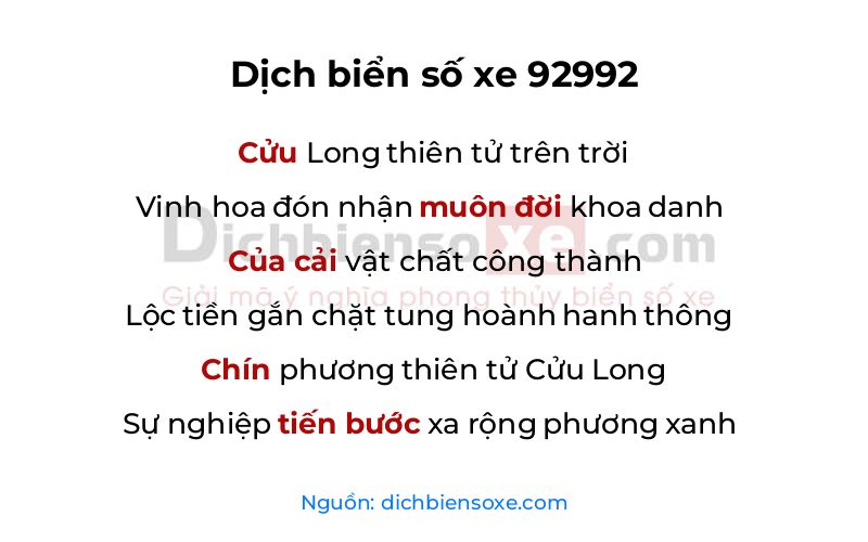 Dịch thơ biển số 92992