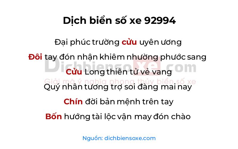 Dịch thơ biển số 92994