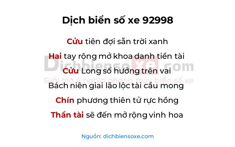 Dịch thơ biển số 92998