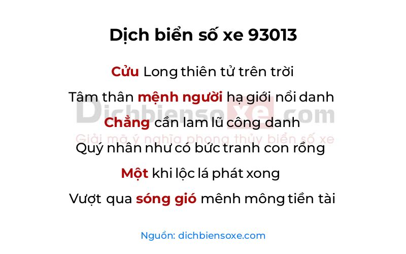 Dịch thơ biển số 93013