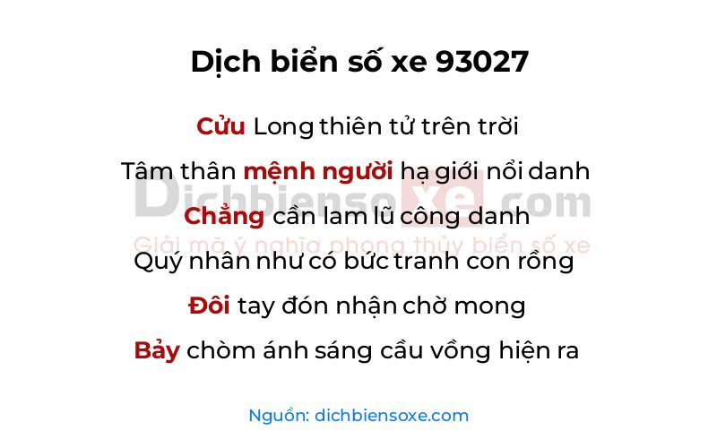 Dịch thơ biển số 93027
