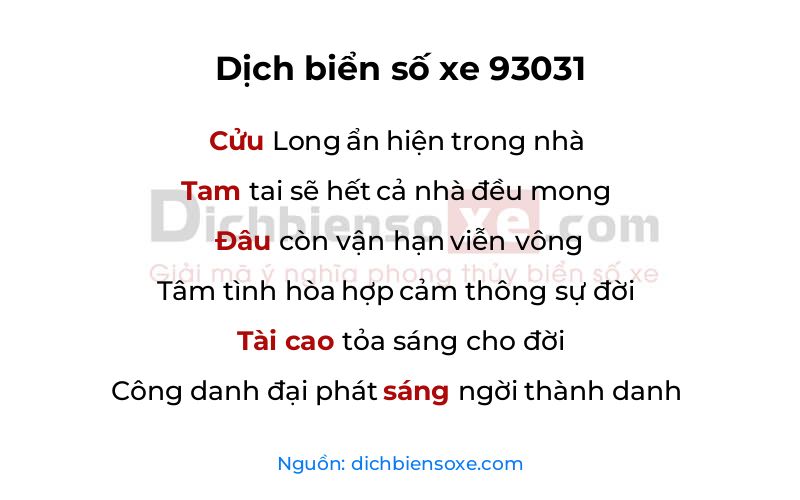 Dịch thơ biển số 93031