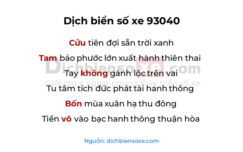 Dịch thơ biển số 93040