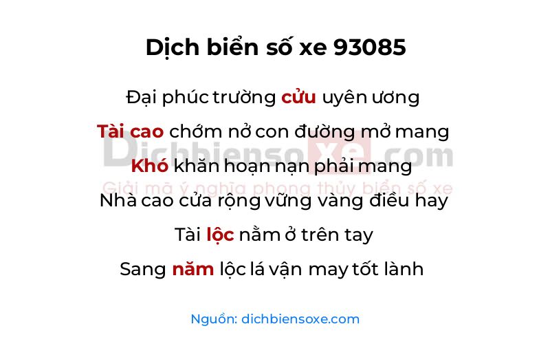 Dịch thơ biển số 93085