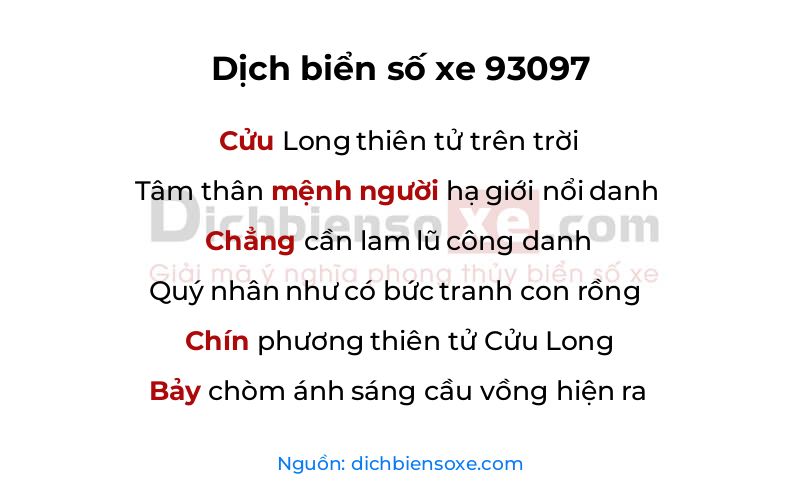Dịch thơ biển số 93097