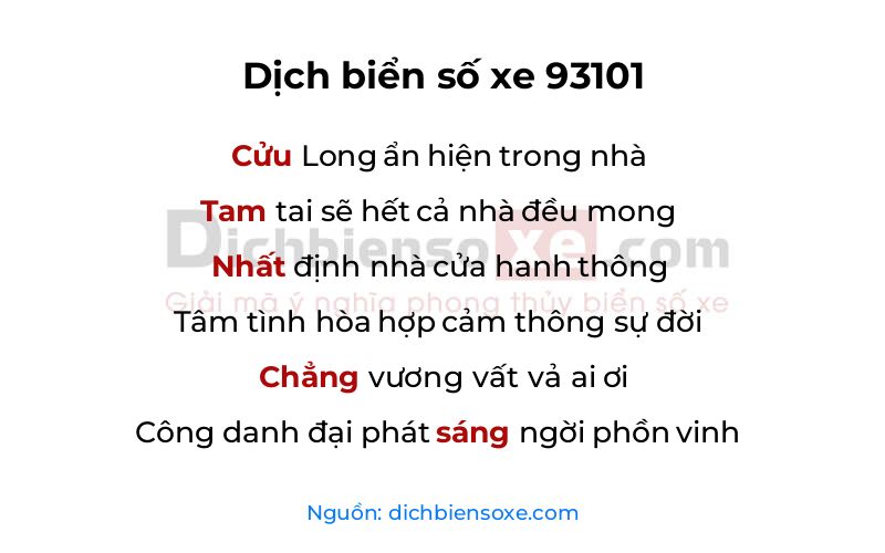 Dịch thơ biển số 93101