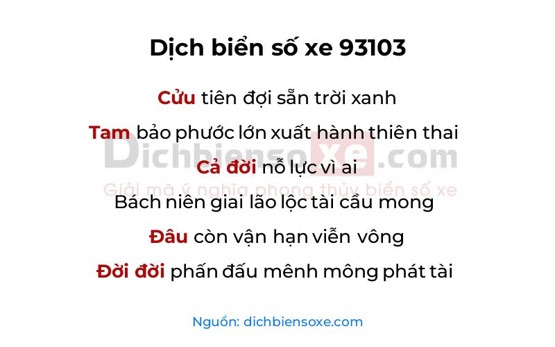 Dịch thơ biển số 93103