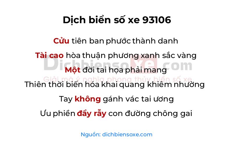 Dịch thơ biển số 93106