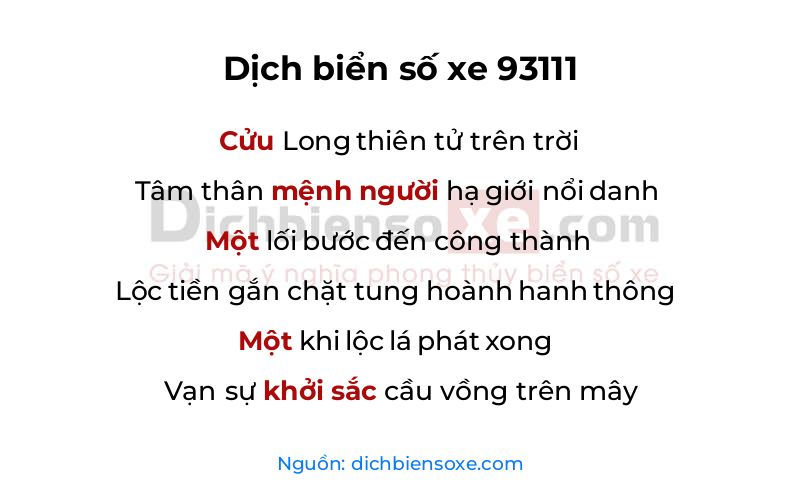 Dịch thơ biển số 93111