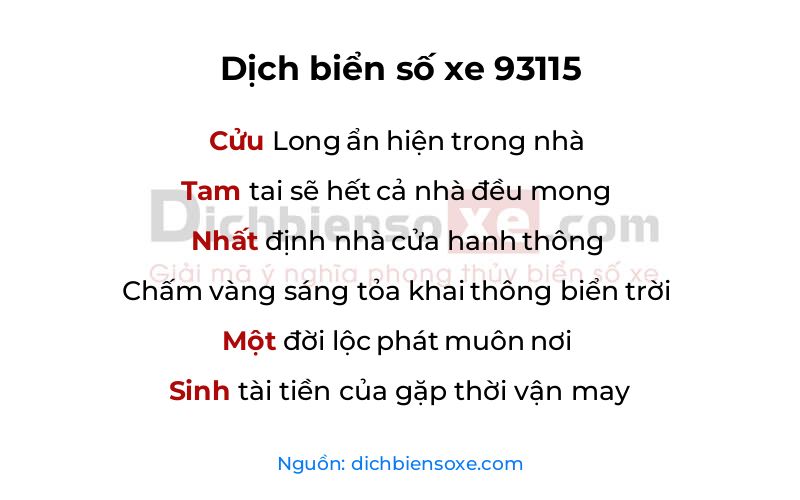 Dịch thơ biển số 93115