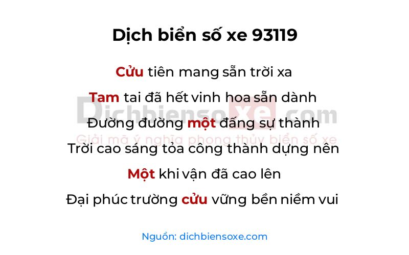 Dịch thơ biển số 93119