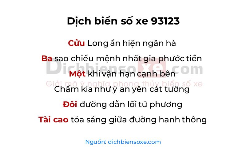 Dịch thơ biển số 93123