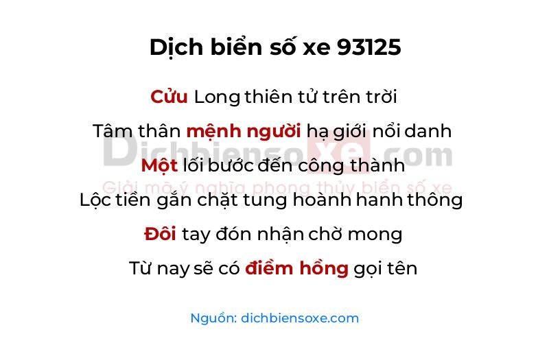 Dịch thơ biển số 93125