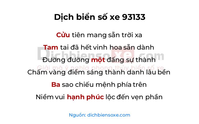 Dịch thơ biển số 93133