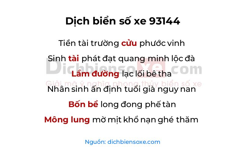 Dịch thơ biển số 93144