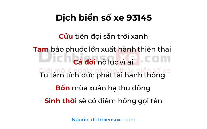 Dịch thơ biển số 93145
