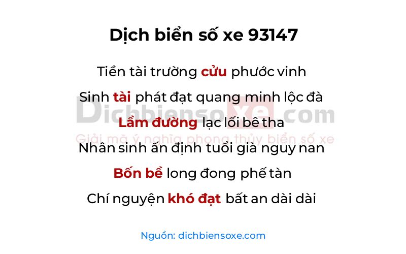 Dịch thơ biển số 93147