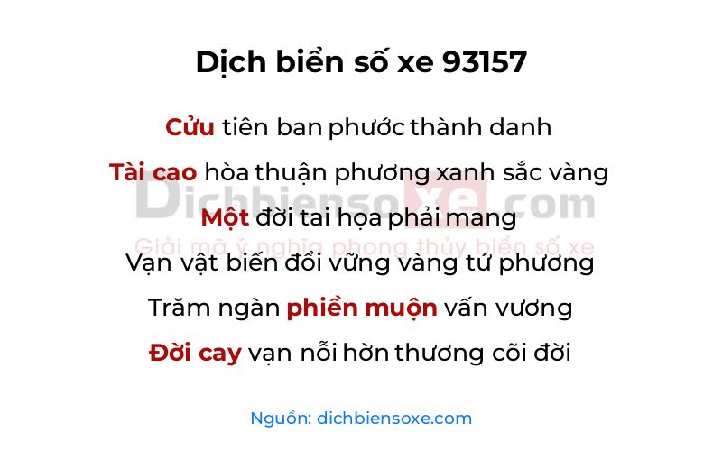 Dịch thơ biển số 93157