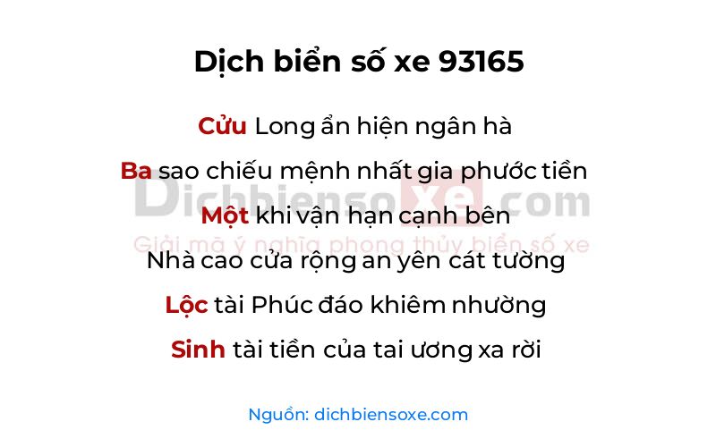 Dịch thơ biển số 93165
