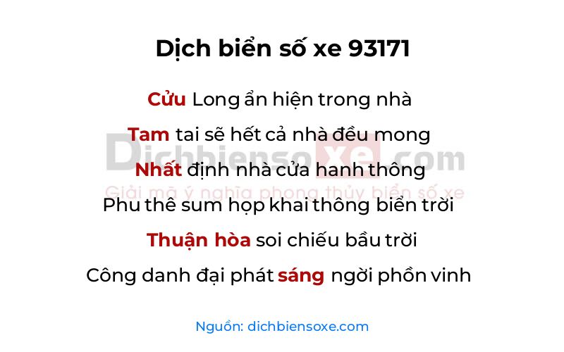 Dịch thơ biển số 93171