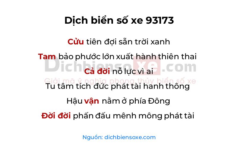 Dịch thơ biển số 93173