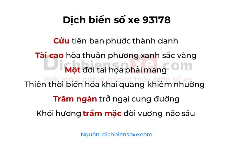 Dịch thơ biển số 93178