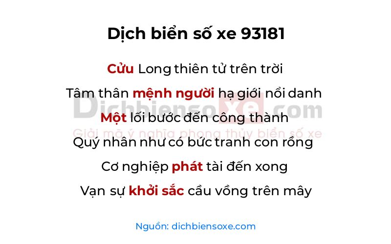 Dịch thơ biển số 93181