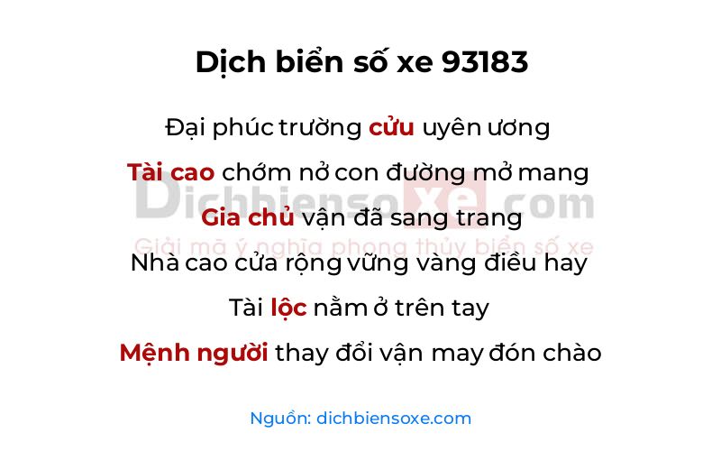 Dịch thơ biển số 93183